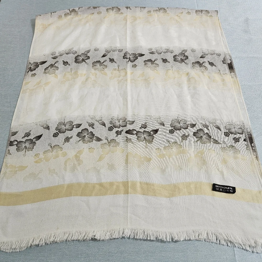 Womens 100% Cashmere Unbranded Scarf Wide Blanket Scarf Wrap Cozy‎ Ivory Floral